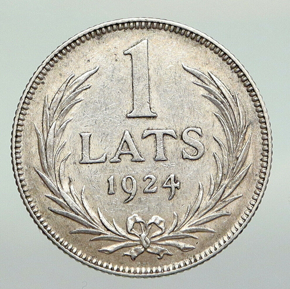 1924 LATVIA Lions & Shield ANTIQUE Vintage OLD Silver European Lats Coin i91261