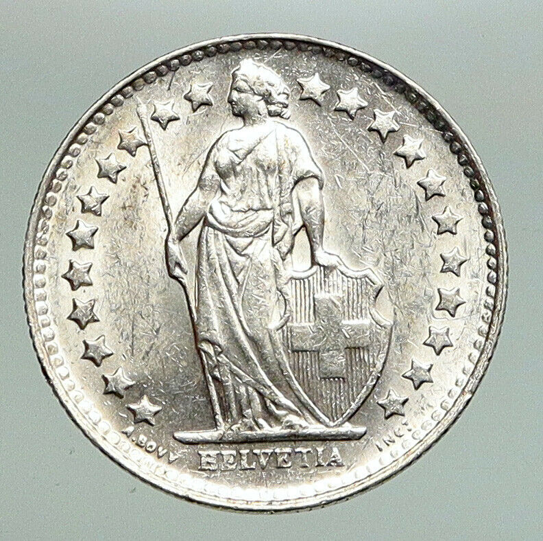 1951B SWITZERLAND HELVETIA Symbolizes SWISS Nation SILVER 1/2 Francs Coin i91254