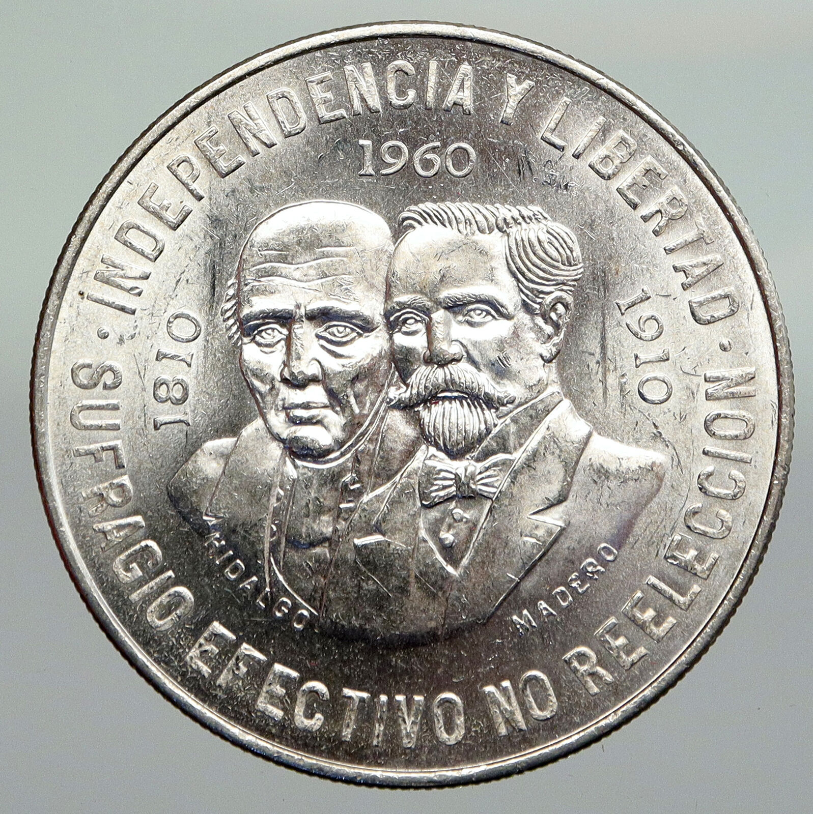 1960 Mexican 150Y WAR OF INDEPENDENCE Hidalgo Madero Silver 10 Pesos Coin i91259