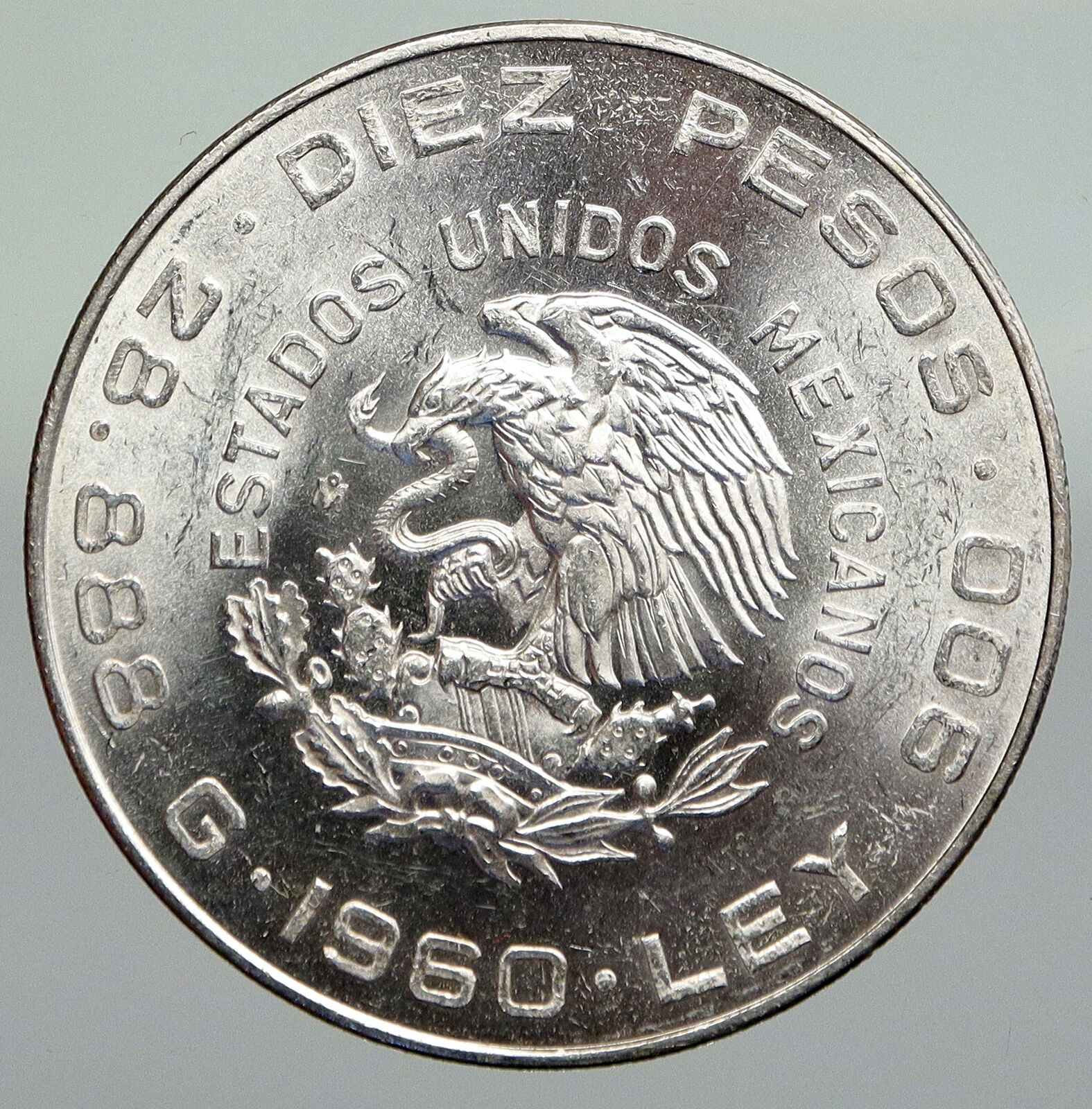 1960 Mexican 150Y WAR OF INDEPENDENCE Hidalgo Madero Silver 10 Pesos Coin i91259