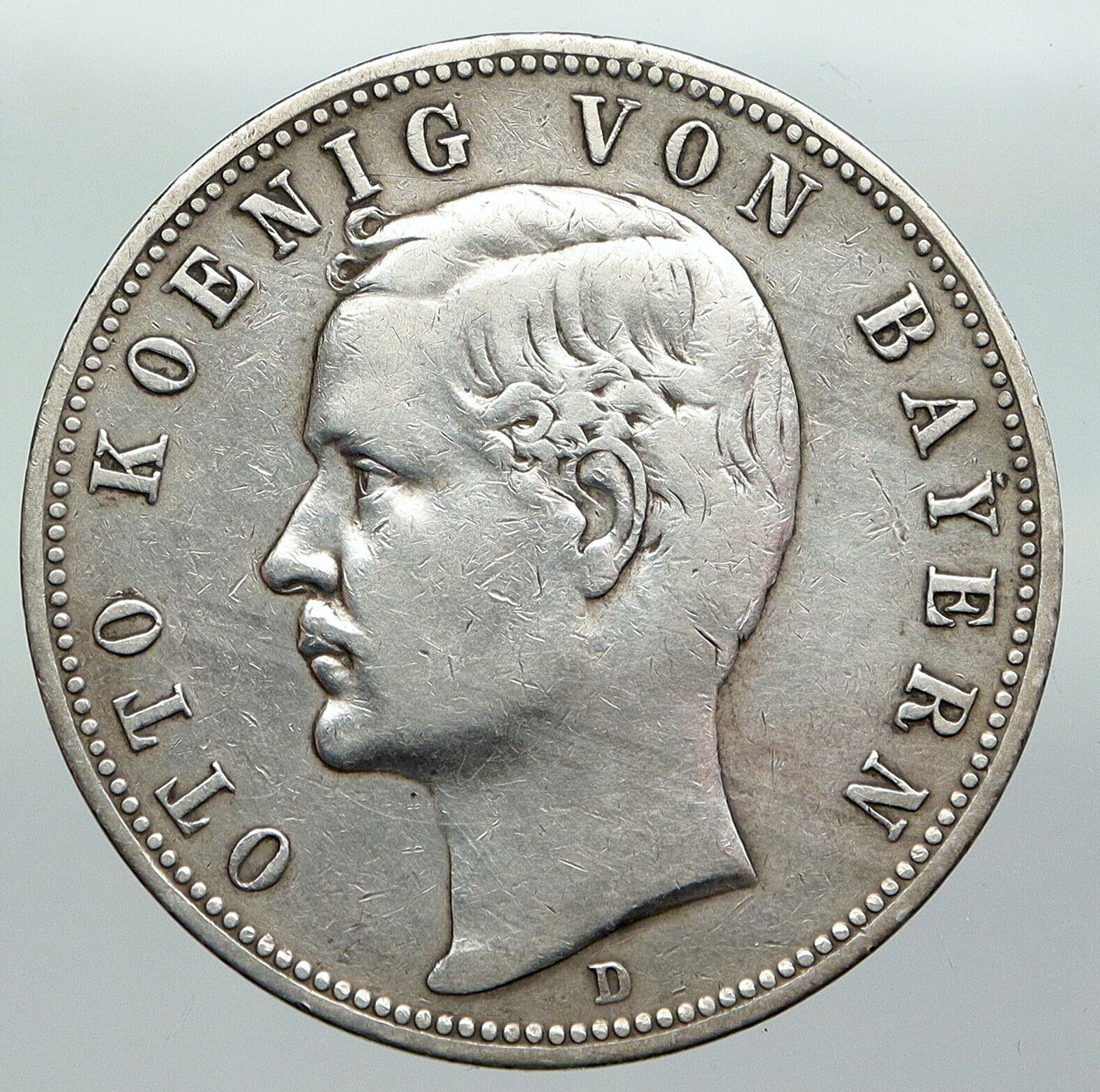 1898 GERMANY Bavaria Ruled by Otto I w Eagle Antique Silver 5 Marks Coin i92265