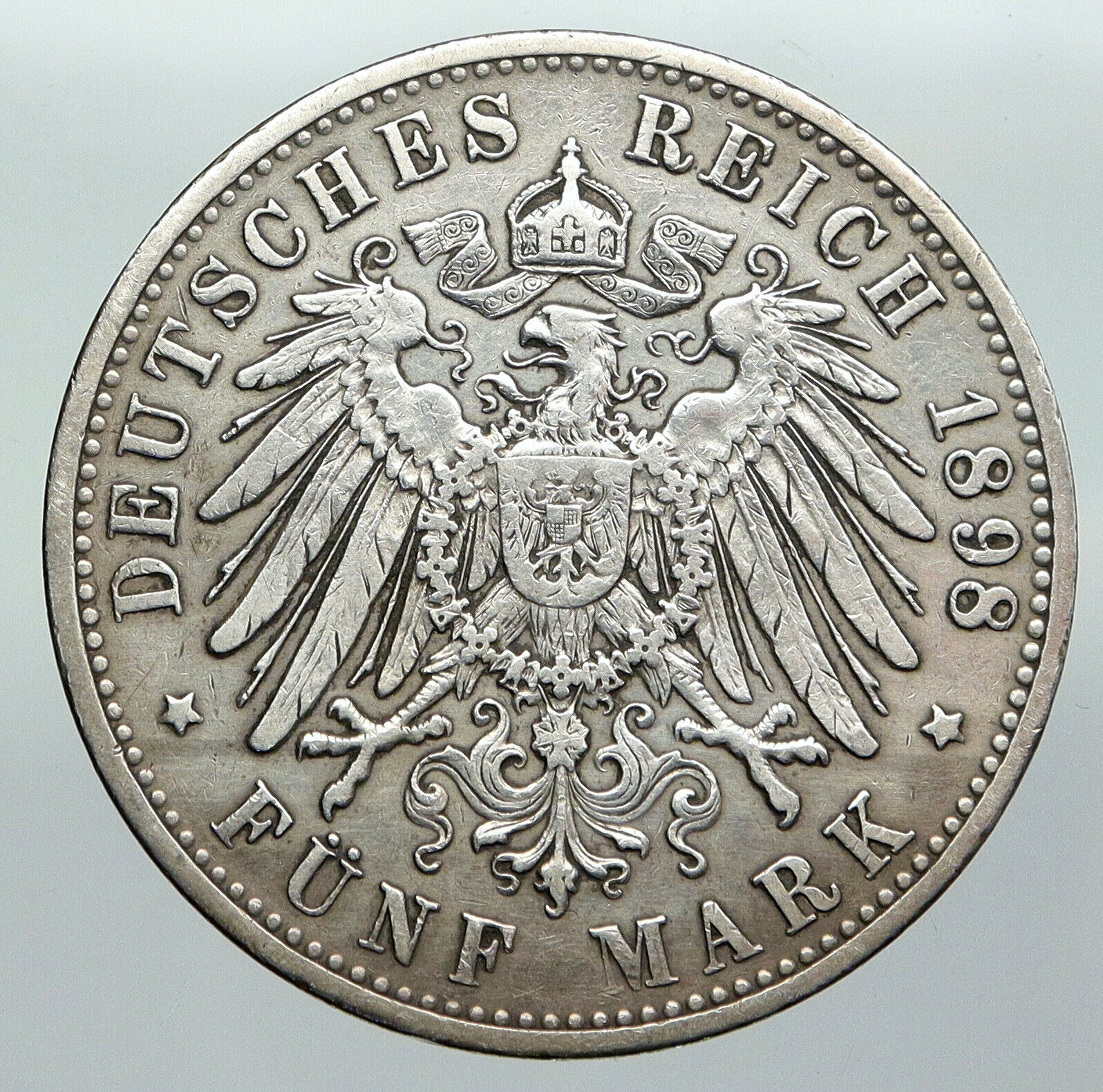 1898 GERMANY Bavaria Ruled by Otto I w Eagle Antique Silver 5 Marks Coin i92265