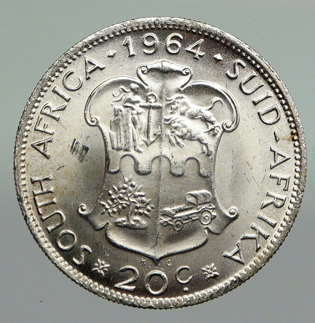 1964 SOUTH AFRICA Queen Elizabeth II Riebeeck PROOF Silver 20 Cent Coin i91256