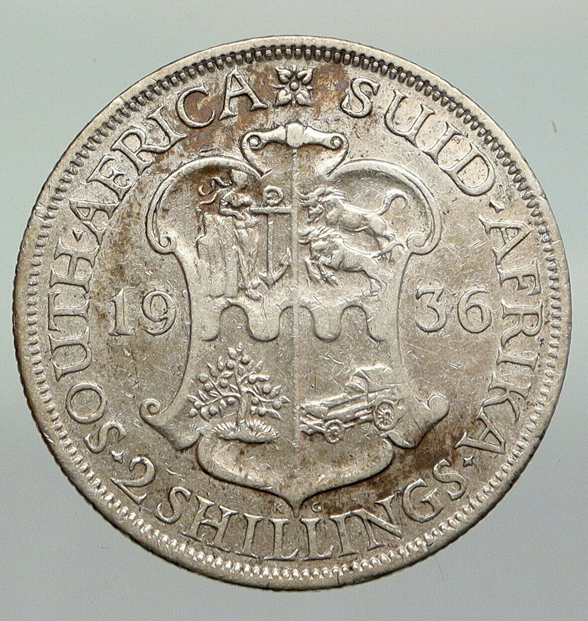 1936 SOUTH AFRICA under UK King GEORGE V Genuine Silver 2 Shillings Coin i91258