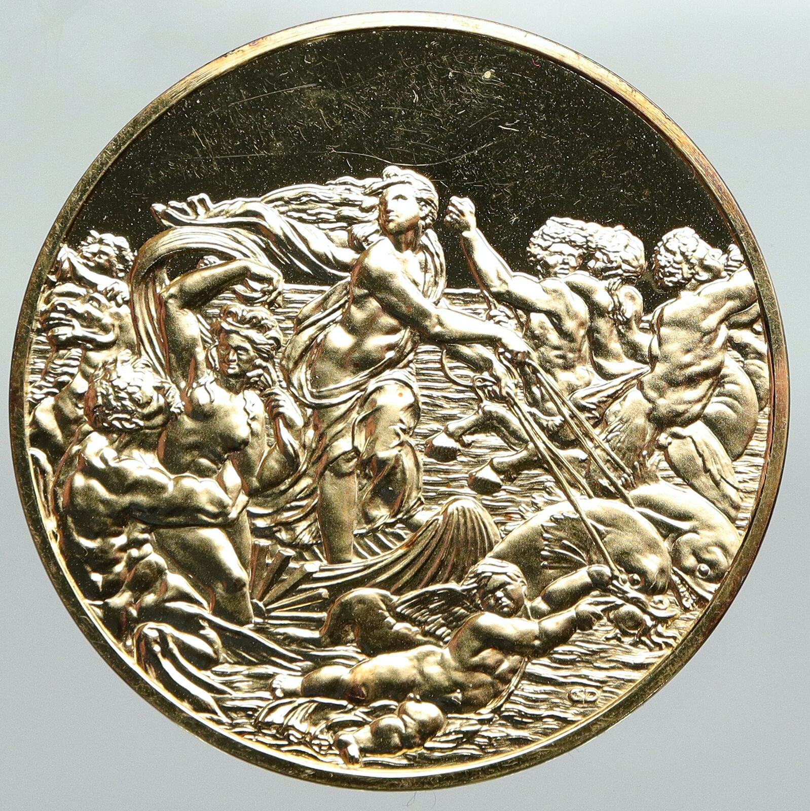 GREECE Greek Mythology ACIS & GALATEA Vintage OLD Proof Silver Gilt Medal i92267