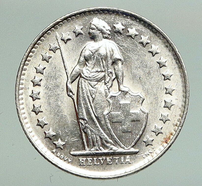 1950B SWITZERLAND HELVETIA Symbolizes SWISS Nation SILVER 1/2 Francs Coin i91252