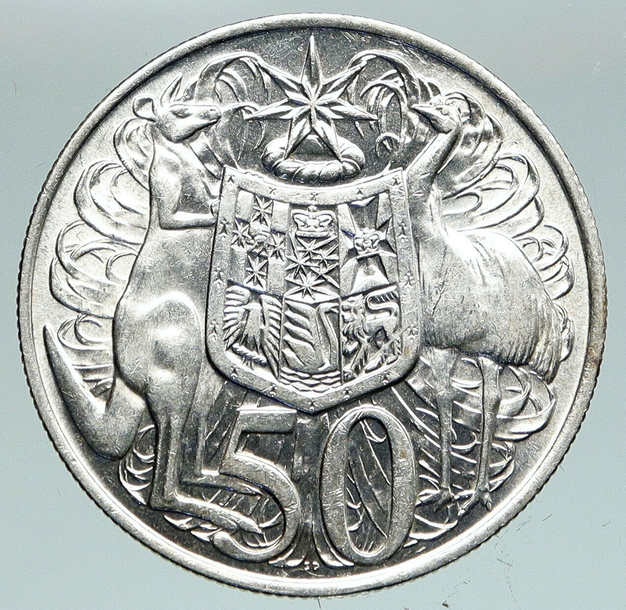 1966 AUSTRALIA UK Queen Elizabeth II with Kangaroos Silver 50 Cents Coin i91097