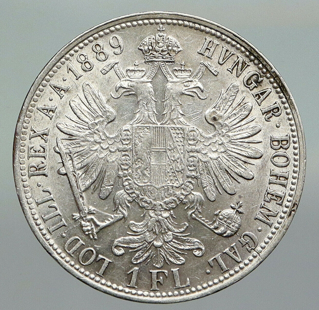 1889 AUSTRIA w King FRANZ JOSEPH I Antique VINTAGE Silver 1 Florin Coin i92275