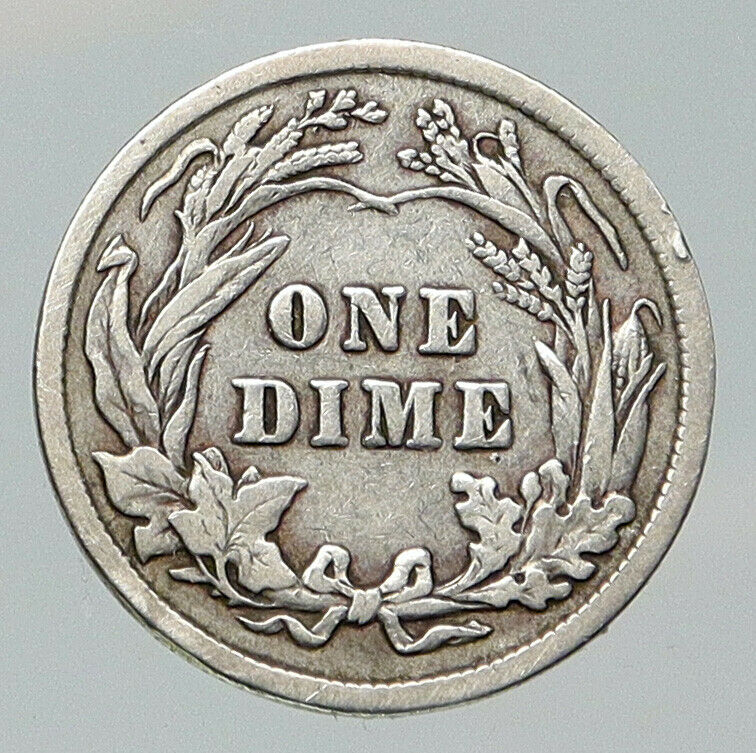 1908 P UNITED STATES US Silver LIBERTY Barber Vintage ANTIQUE DIME Coin i92088