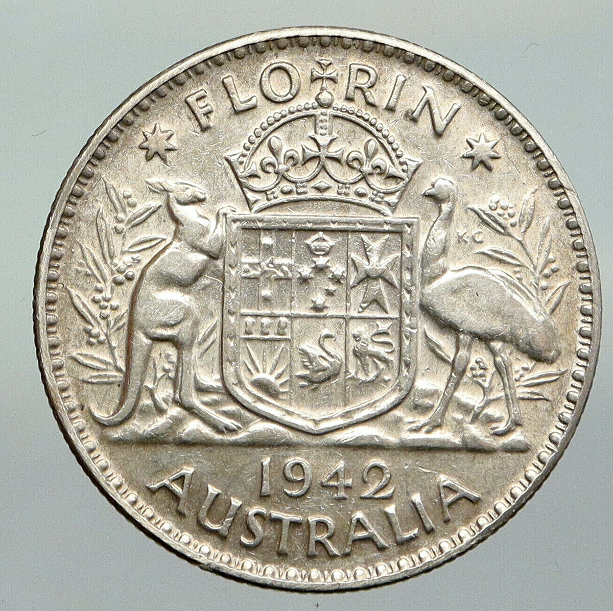 1942M AUSTRALIA Large King George VI Kangaroos VINTAGE Silver Florin Coin i92278