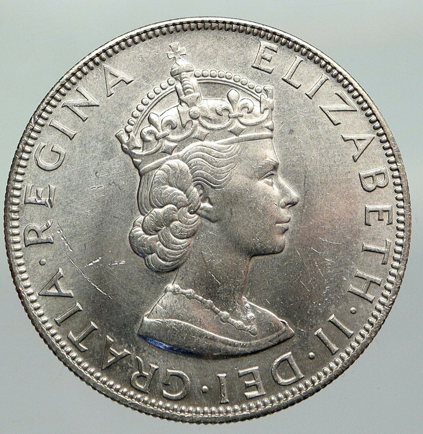 1964 BERMUDA British Colony LARGE Elizabeth II VINTAGE Silver Crown Coin i92287