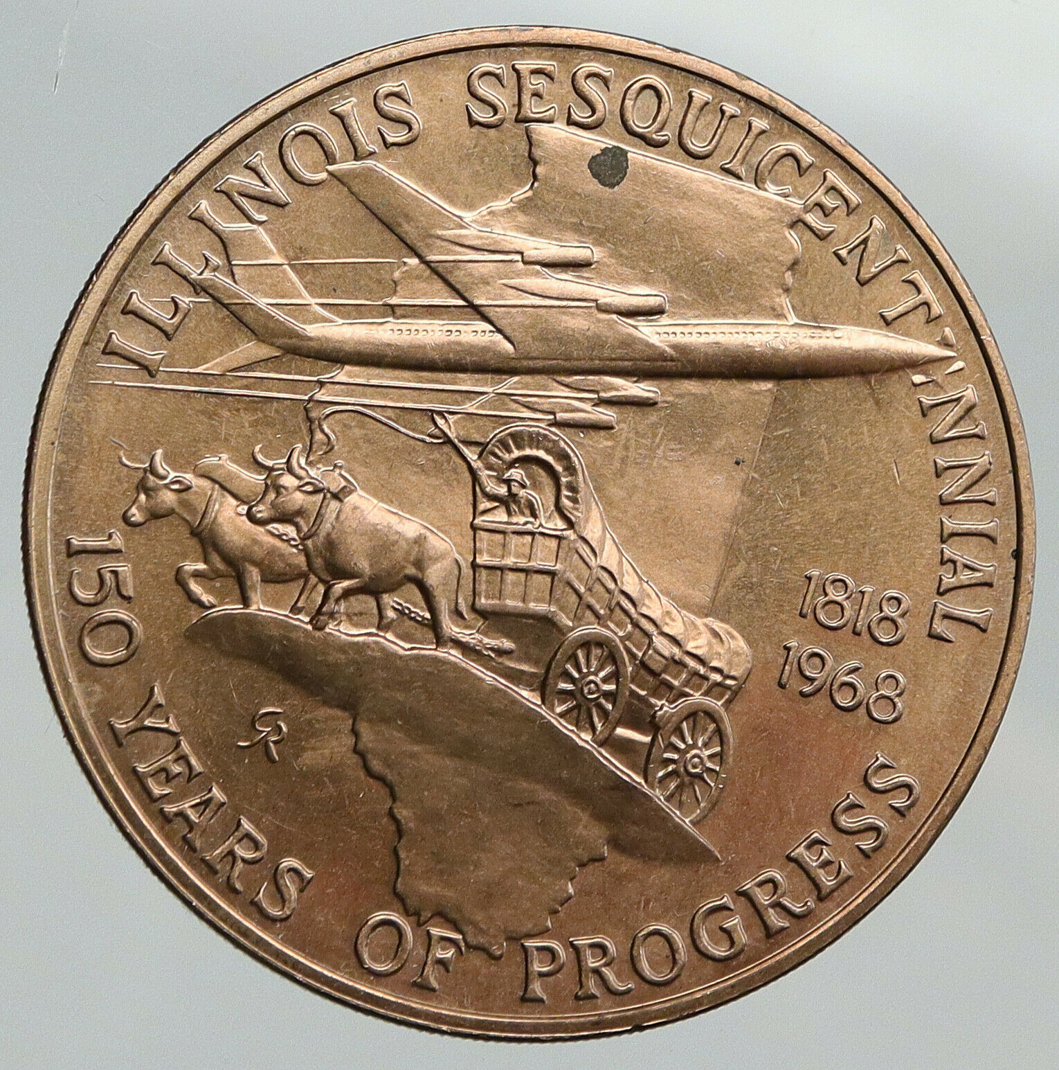 1968 UNITED STATES US Illinois 150Y OREGON TRAIL Flight Anniversary Medal i91853