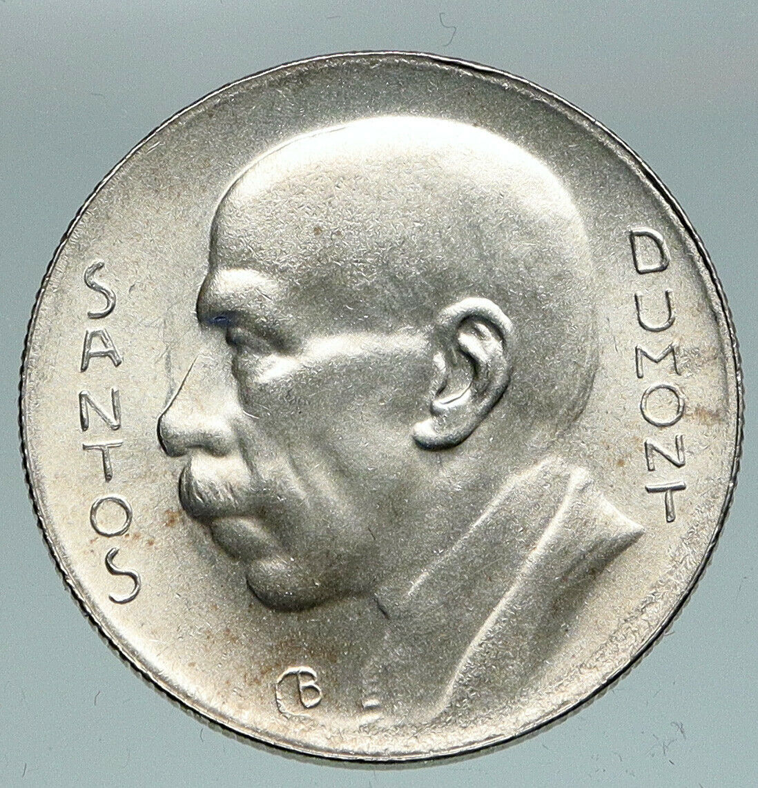 1936 BRAZIL Alberto Santos Dumont AVIATION Antique Silver 5000 Reis Coin i91096