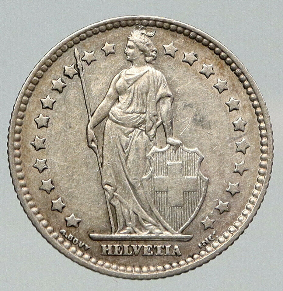 1911 B SWITZERLAND - HELVETIA Symbolizes SWISS Nation SILVER 1 Franc Coin i91860