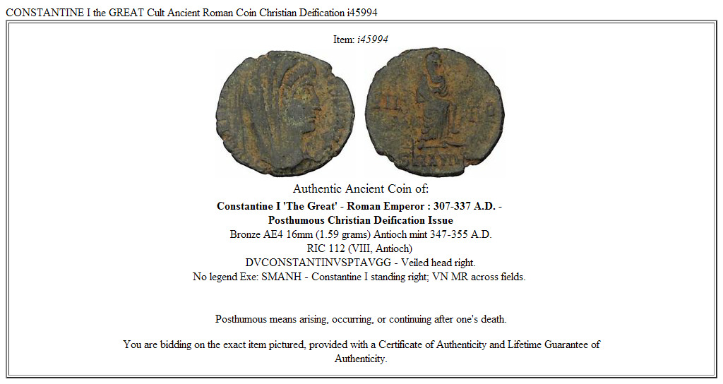 CONSTANTINE I the GREAT Cult Ancient Roman Coin Christian Deification i45994