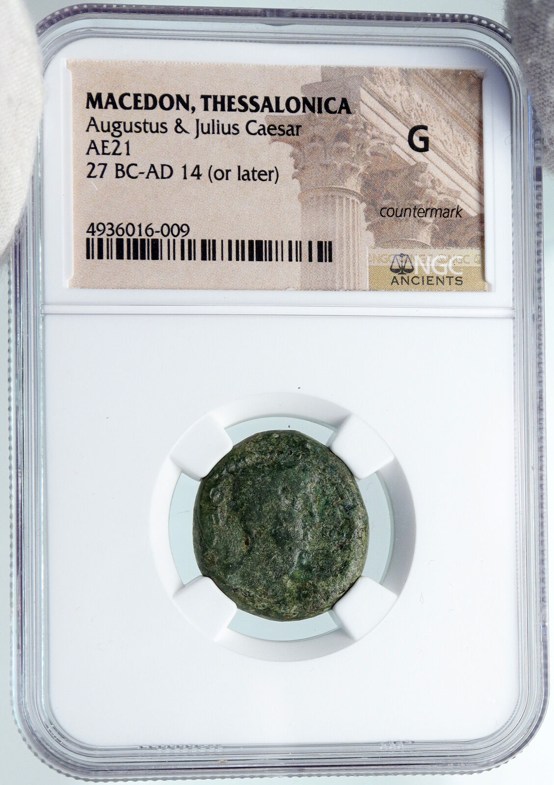 AUGUSTUS & Divus JULIUS CAESAR Portrait 28BC Thessalonica Roman Coin NGC i89421