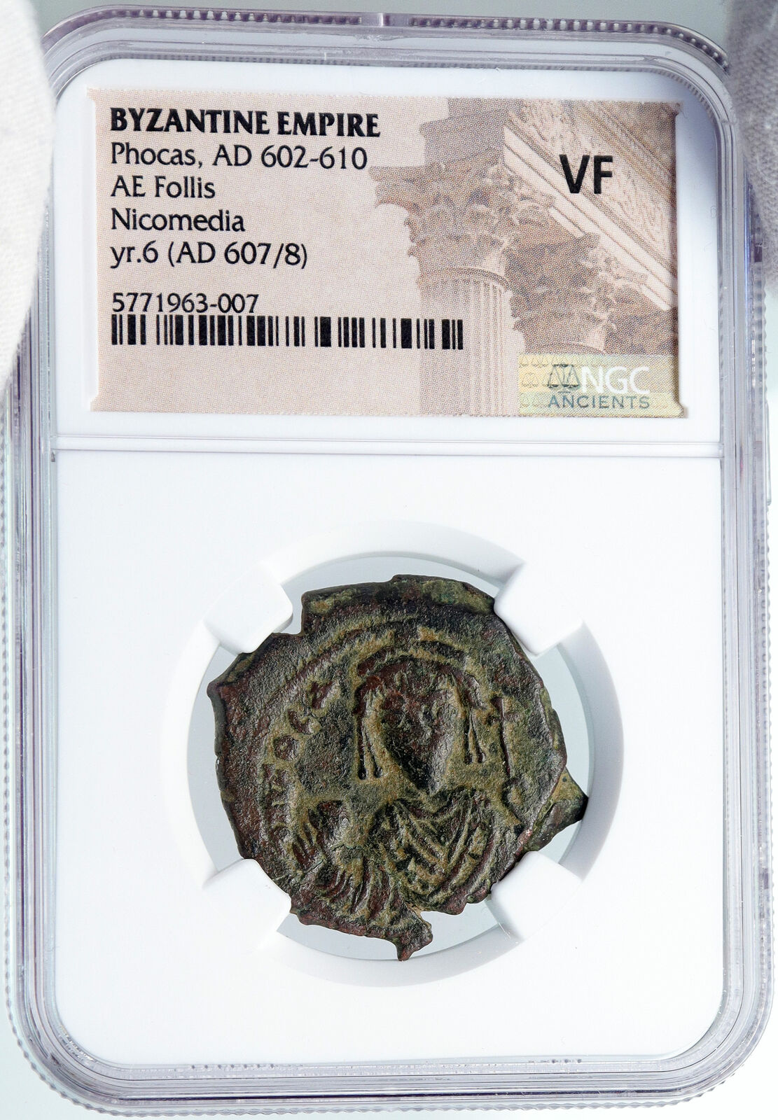 EMPEROR PHOCAS Ancient 607/8AD Byzantine Empire Old Follis Coin XXXX NGC i89154