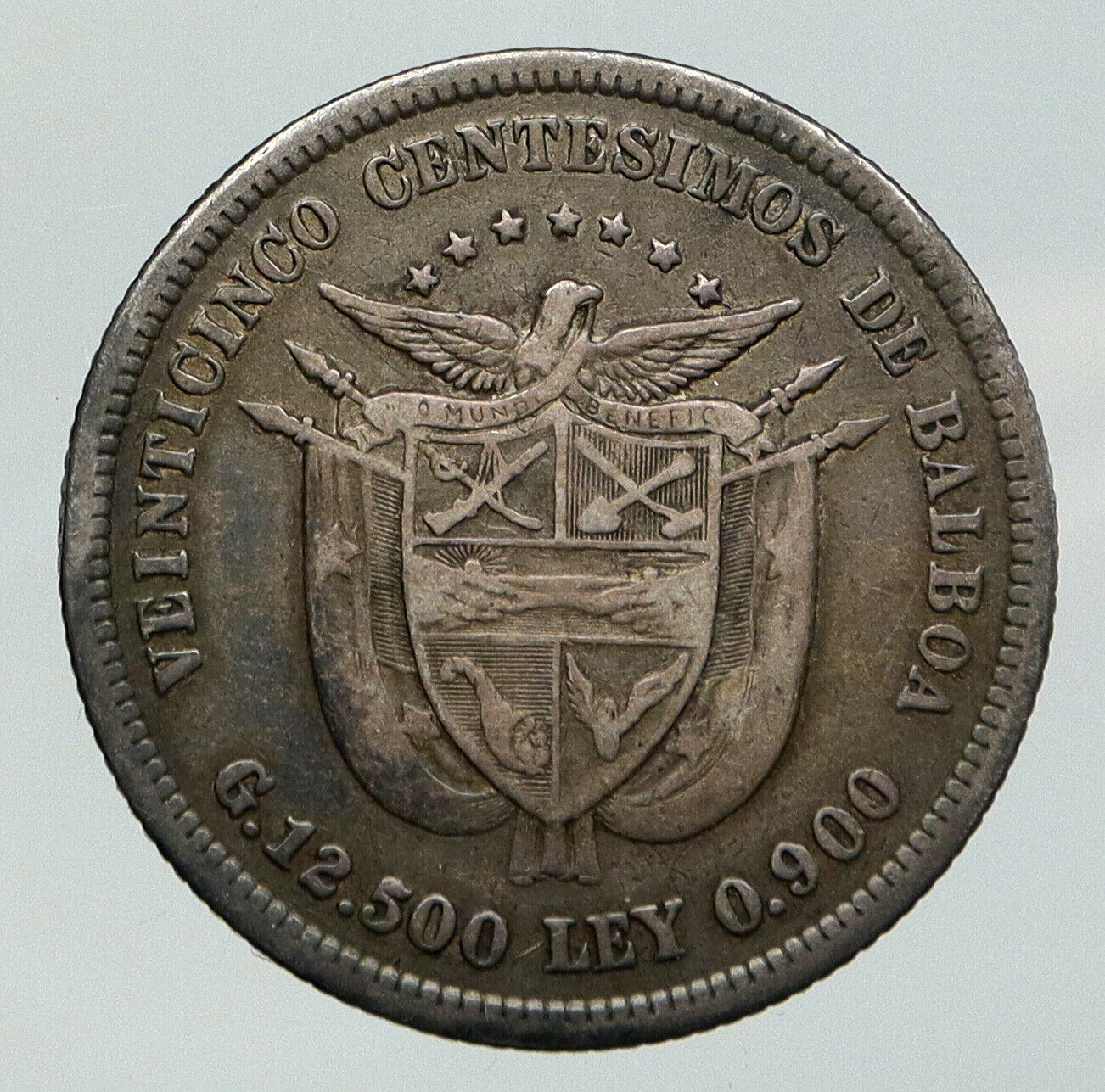 1904 PANAMA CONQUISTADOR BALBOA Antique Genuine Silver 25 Centesimos Coin i93057