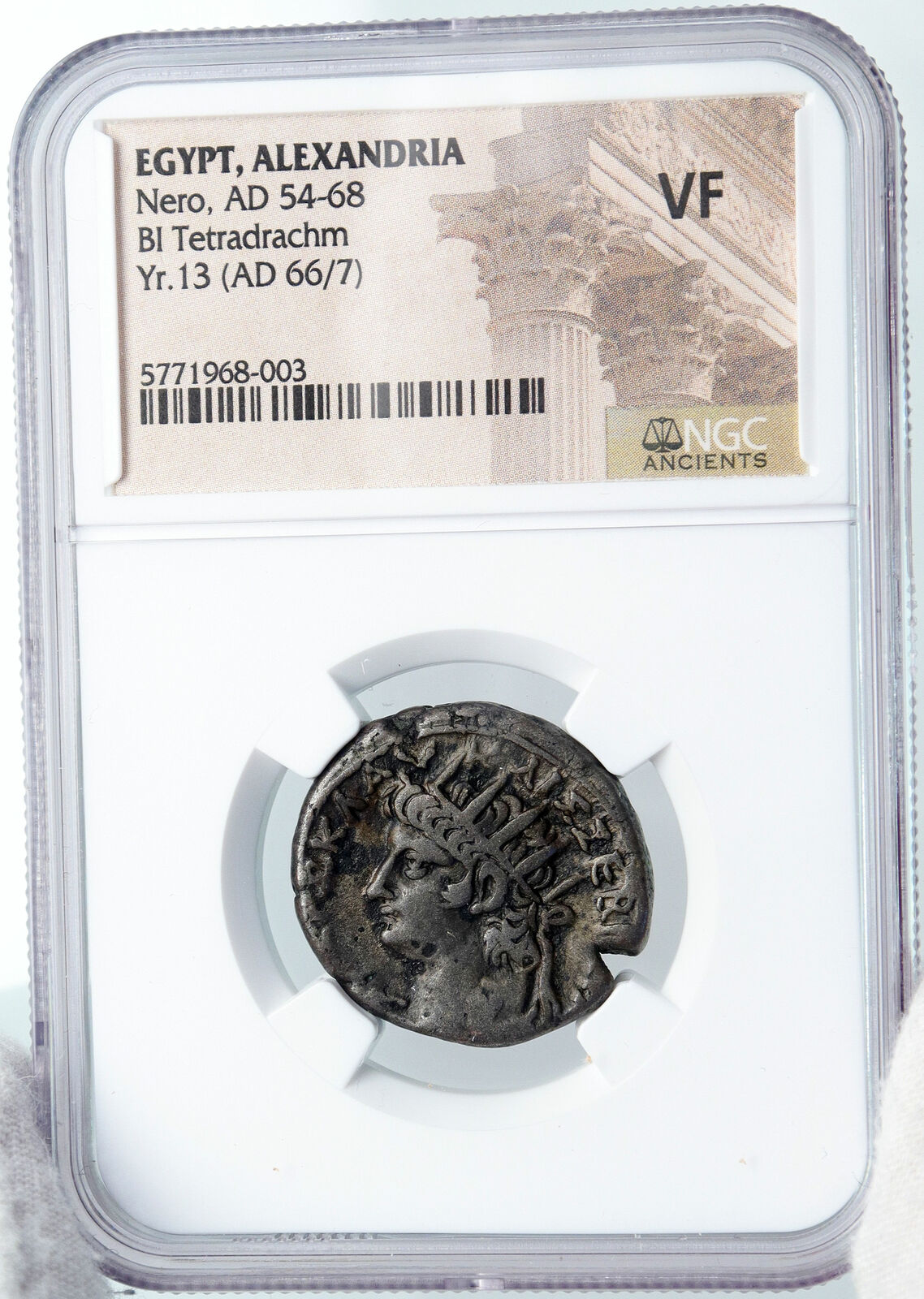 NERO & TIBERIUS Ancient Tetradrachm ALEXANDRIA Egypt OLD Roman Coin NGC i89122