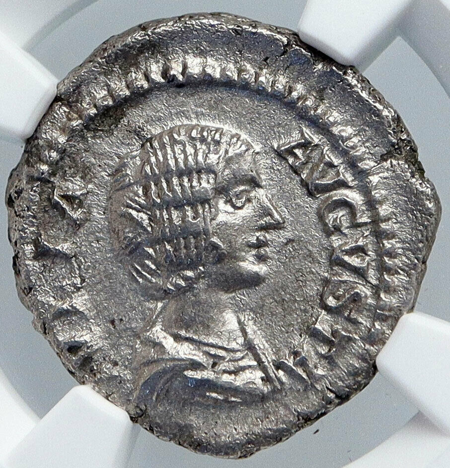 JULIA DOMNA Authentic Ancient 205AD Silver Roman Coin Old CYBELE LION NGC i89142