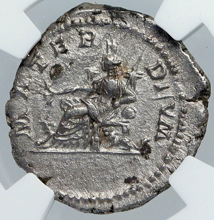 JULIA DOMNA Authentic Ancient 205AD Silver Roman Coin Old CYBELE LION NGC i89142