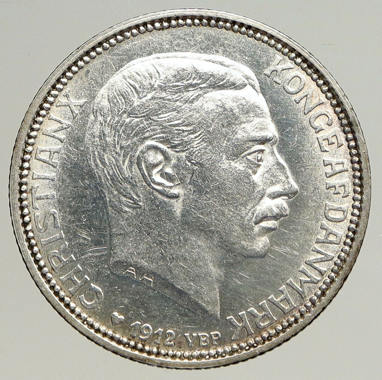 1912 DENMARK Kings CHRISTIAN X FREDERIK VIII Genuine Silver 2 Kr Coin i93590