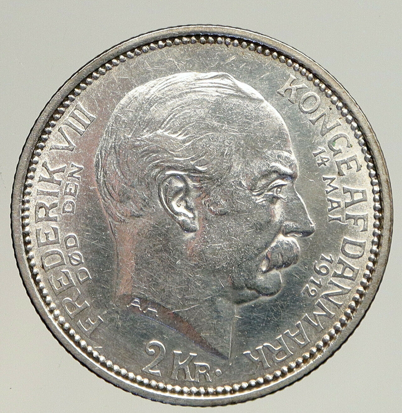 1912 DENMARK Kings CHRISTIAN X FREDERIK VIII Genuine Silver 2 Kr Coin i93590