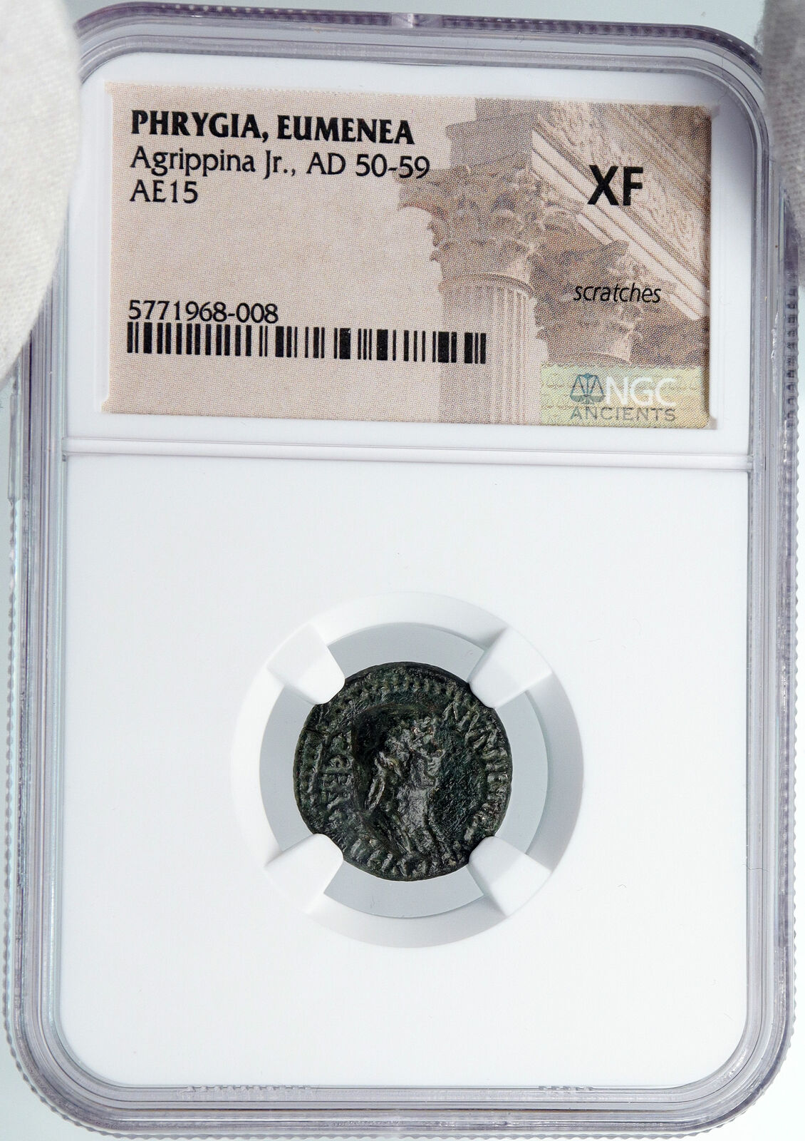 AGRIPPINA II Junior Jr. ~50AD Phrygia, EUMENEA Roman Greek Coin LION NGC i89127