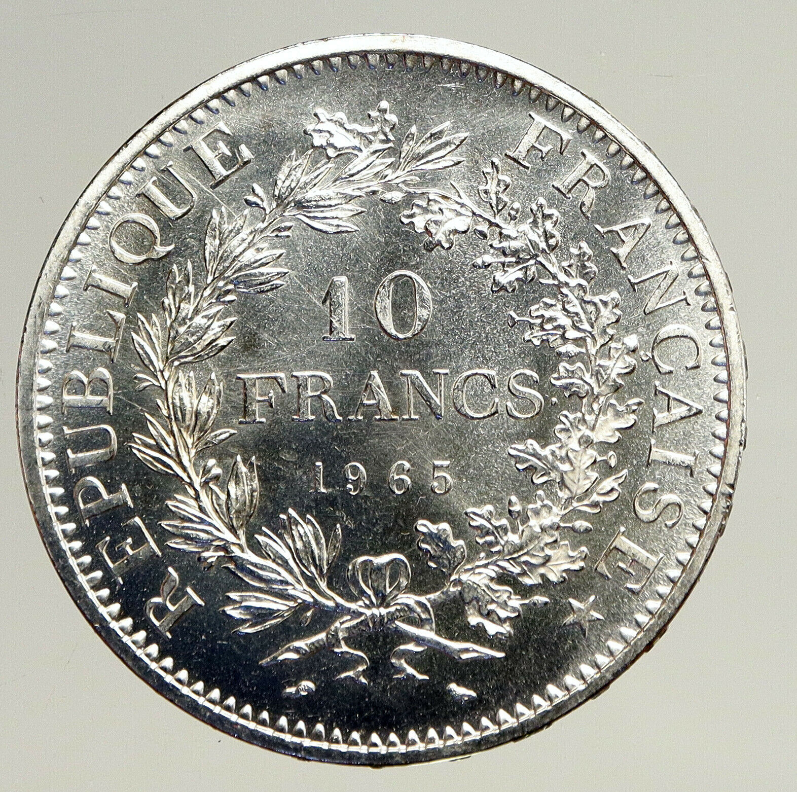 1965 FRANCE Large HERCULES Motto VINTAGE Old Silver 10 FRANCS French Coin i93581