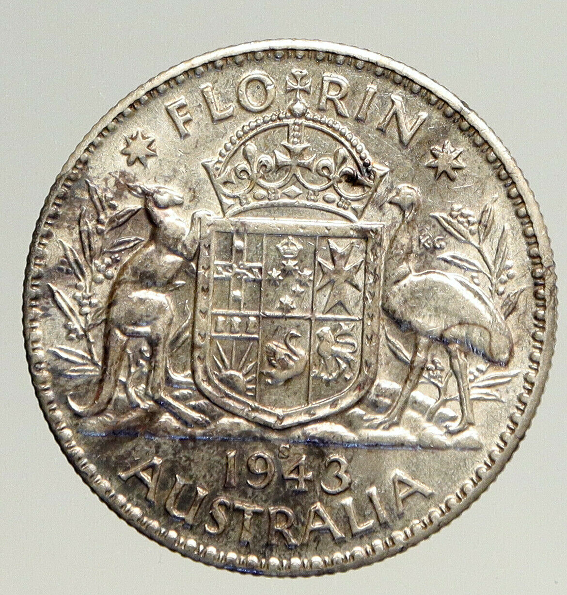 1943M AUSTRALIA Large King George VI Kangaroos VINTAGE Silver Florin Coin i93585