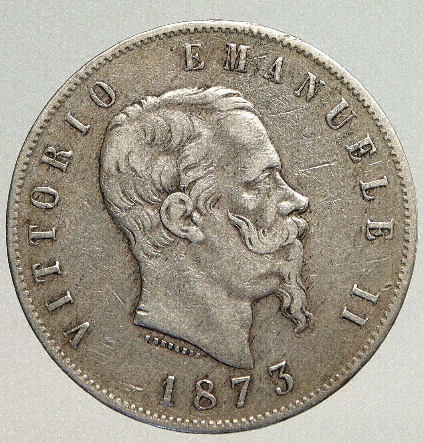 1873 MBN ITALY King Victor Emmanuel II Silver 5 Lire Antique ITALIAN Coin i93592