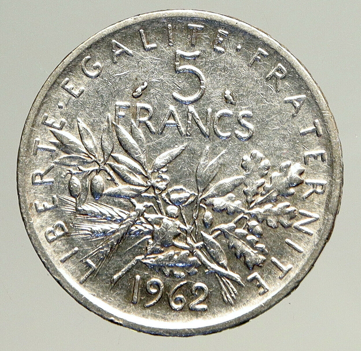 1962 FRANCE La Semeuse French SOWER WOMAN Old LARGE Silver 5 Francs Coin i93584