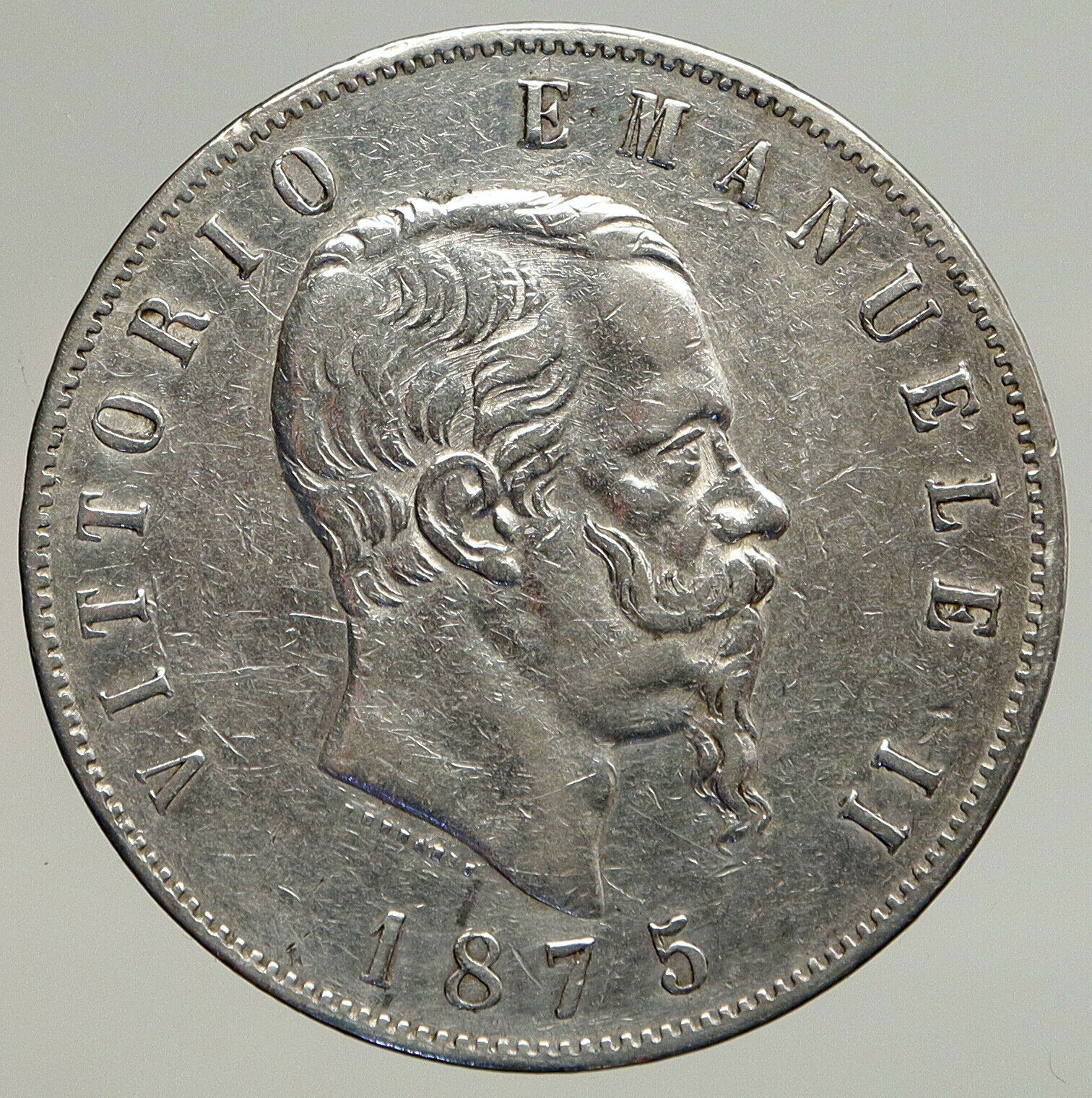 1875 MBN ITALY King Victor Emmanuel II Silver 5 Lire Antique ITALIAN Coin i93596