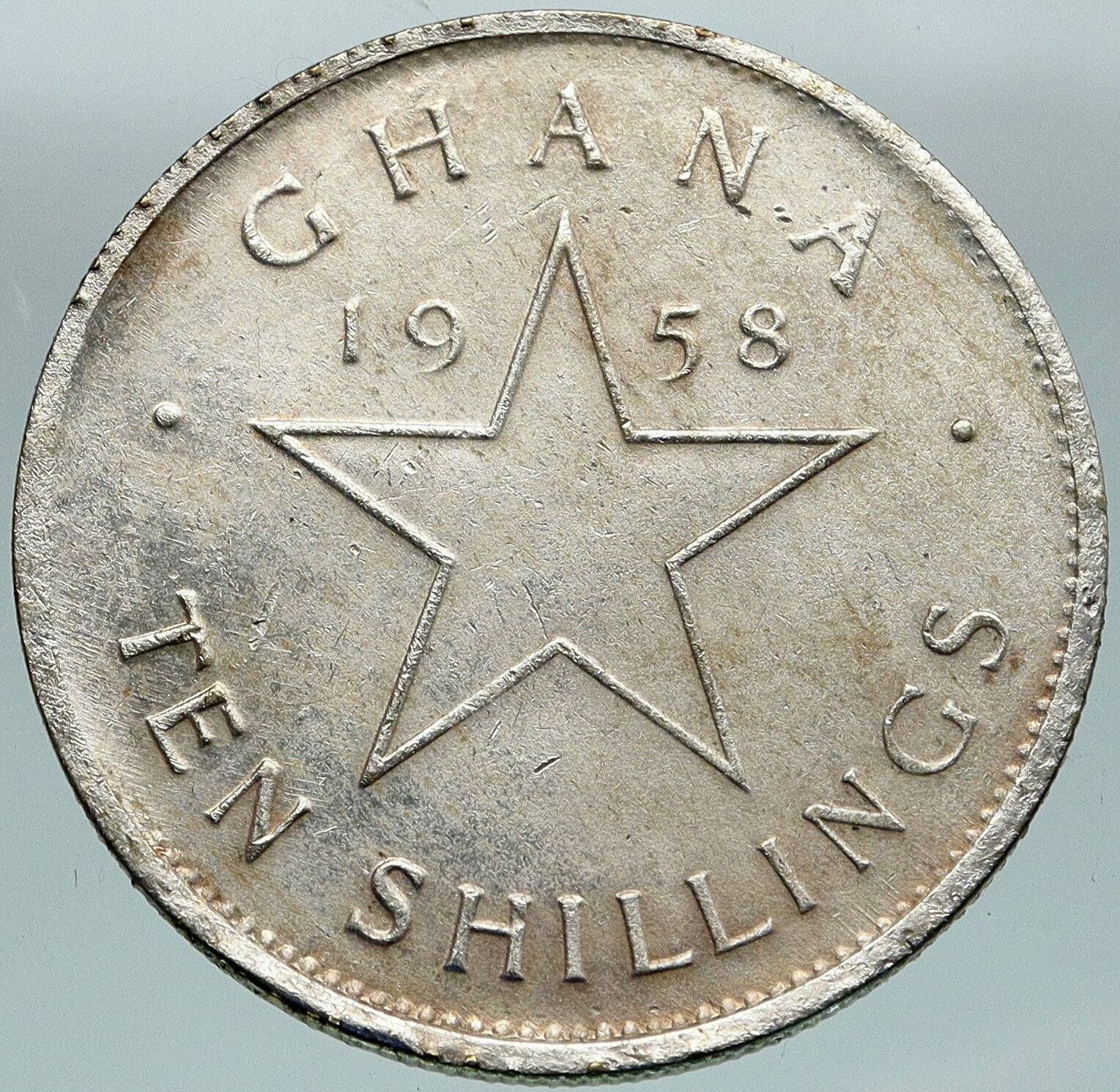 1958 GHANA Independence PENTAGRAM Star VINTAGE Silver 10 Shillings Coin i86779