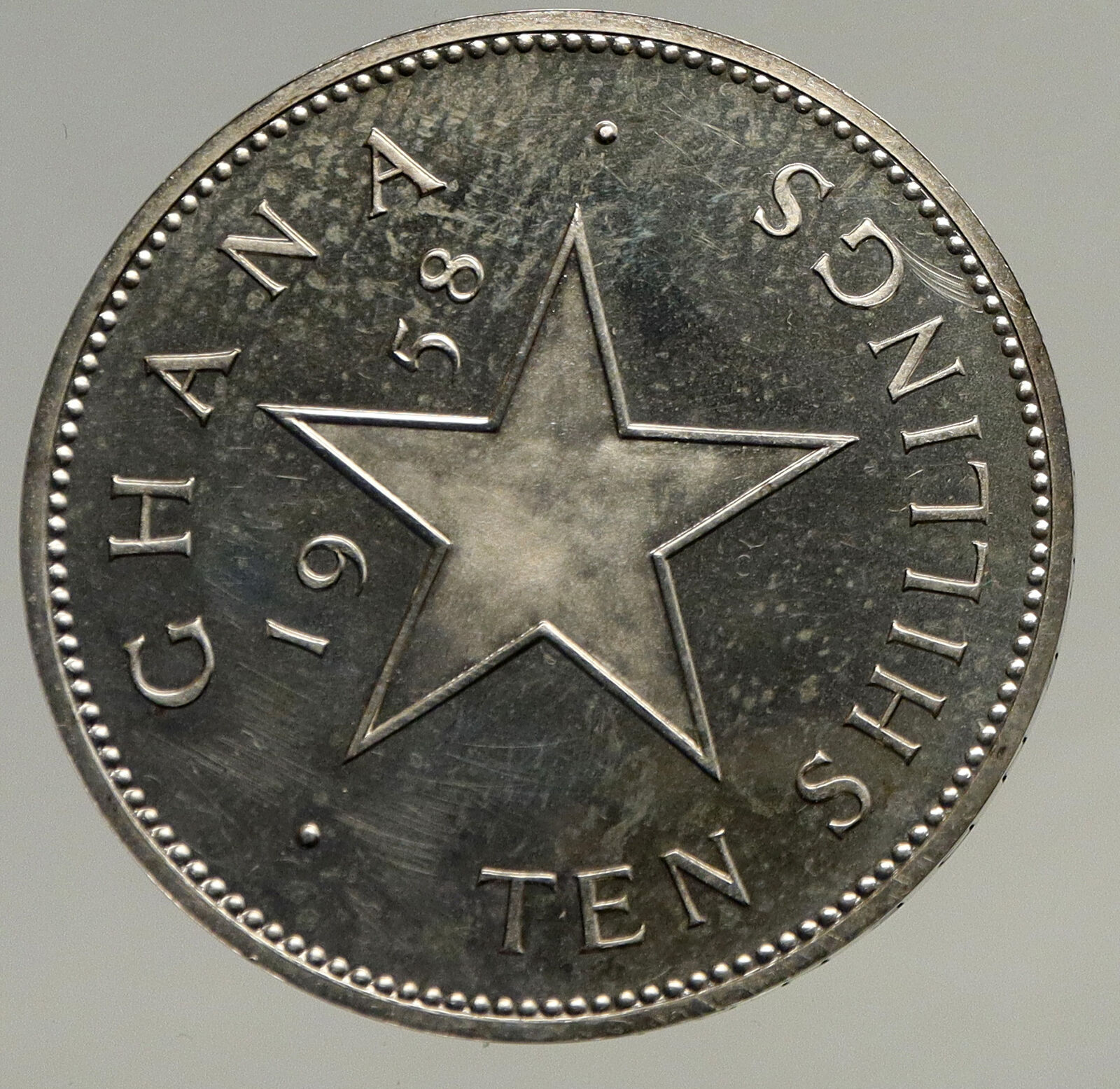 1958 GHANA Independence PENTAGRAM Star VINTAGE Silver 10 Shillings Coin i93419