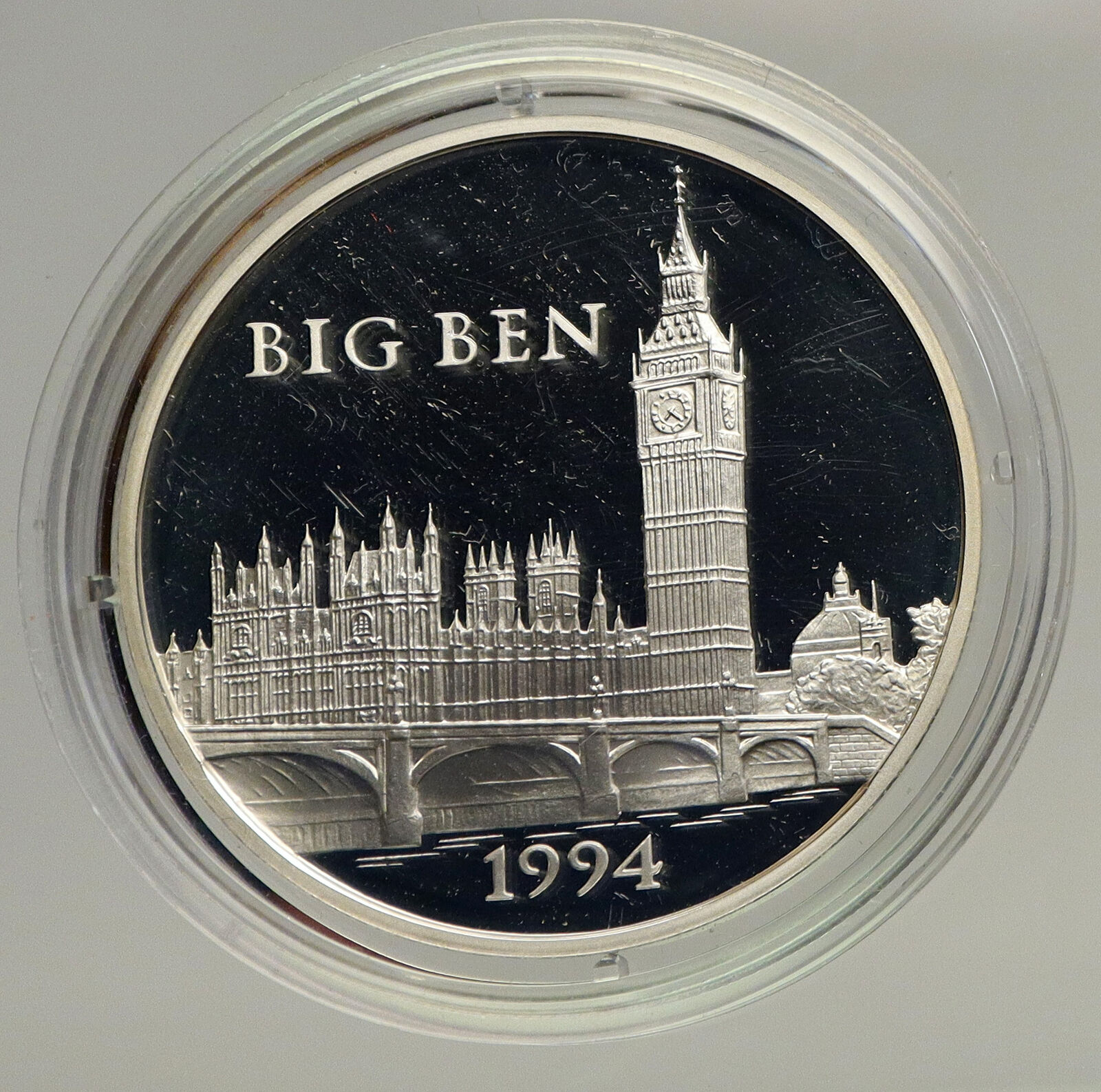 1994 FRANCE London BIG BEN MONUMENT Proof Silver 100 Franc 15 Ecu Coin i93423