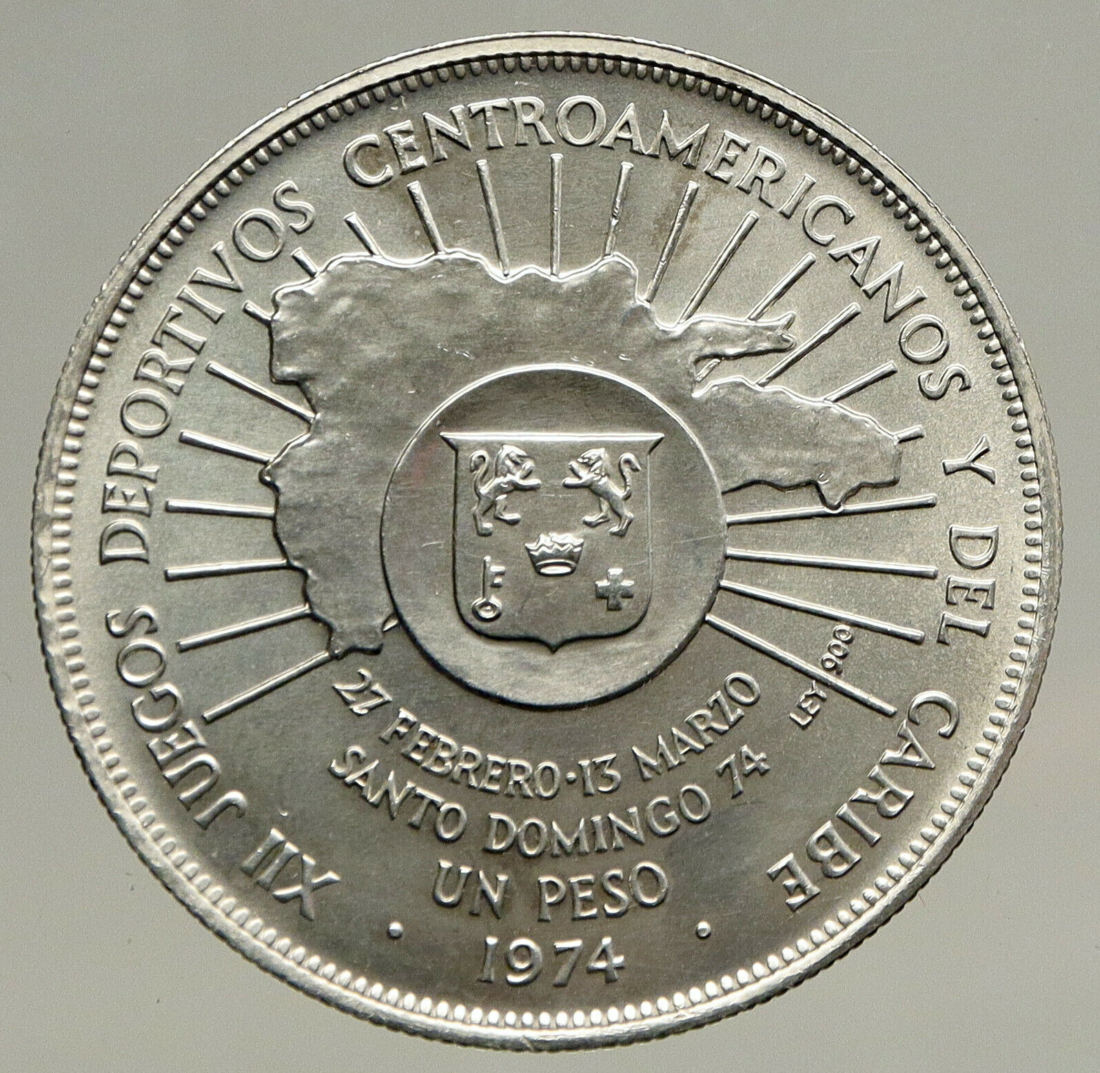 1974 DOMINICAN REPUBLIC 25th Yr Central Bank VINTAGE Silver Peso Coin i93445