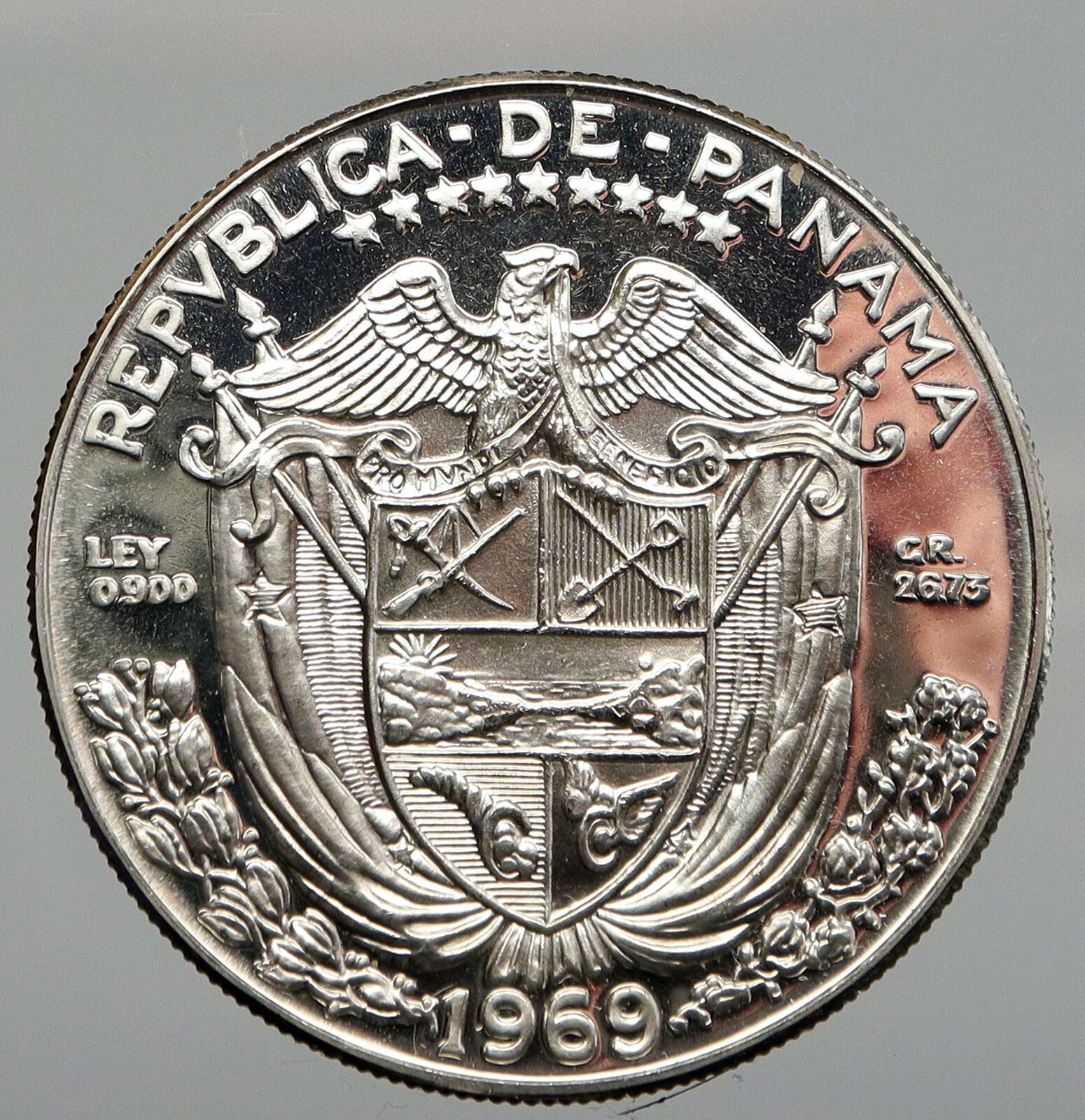 1969 PANAMA Large Silver CONQUISTADOR VINTAGE Proof Silver BALBOA Coin i92946