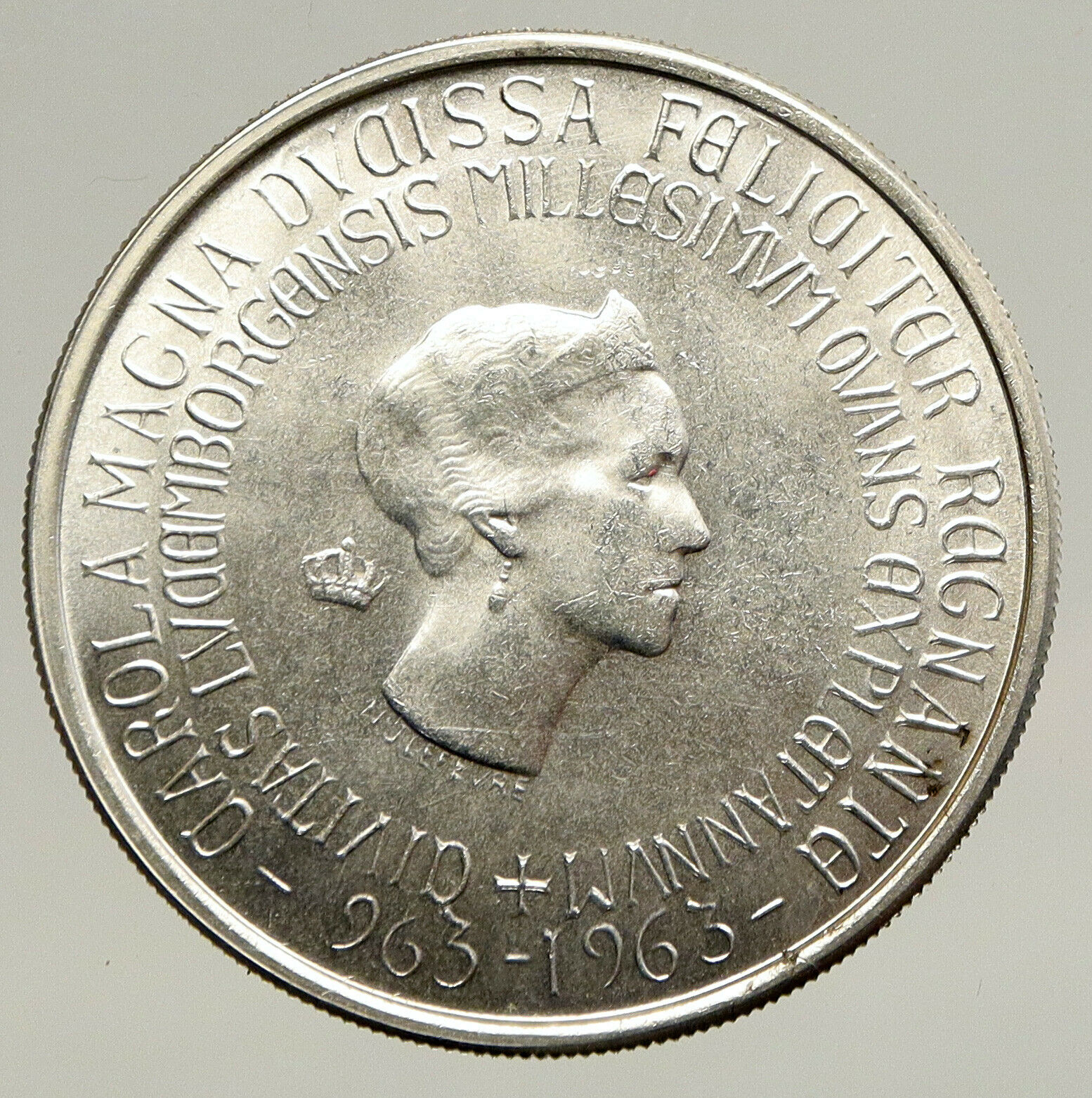 1963 LUXEMBOURG w Grand Dutchess Charlotte Antique Silver 250 Francs Coin i93447