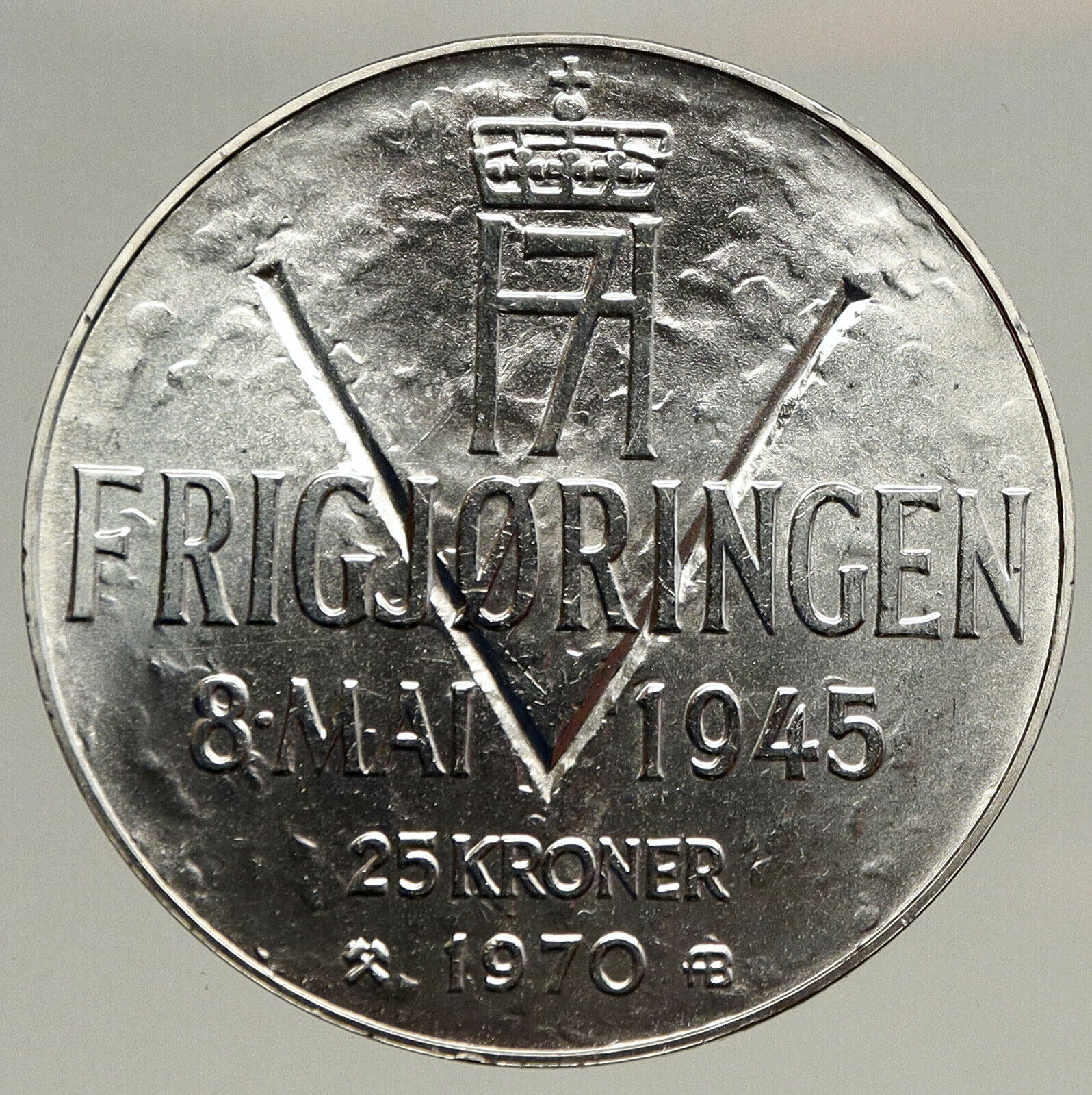 1970 NORWAY KING Olav V Haakon VII Norwegian 25 KR Silver 25 Kronor Coin i93440