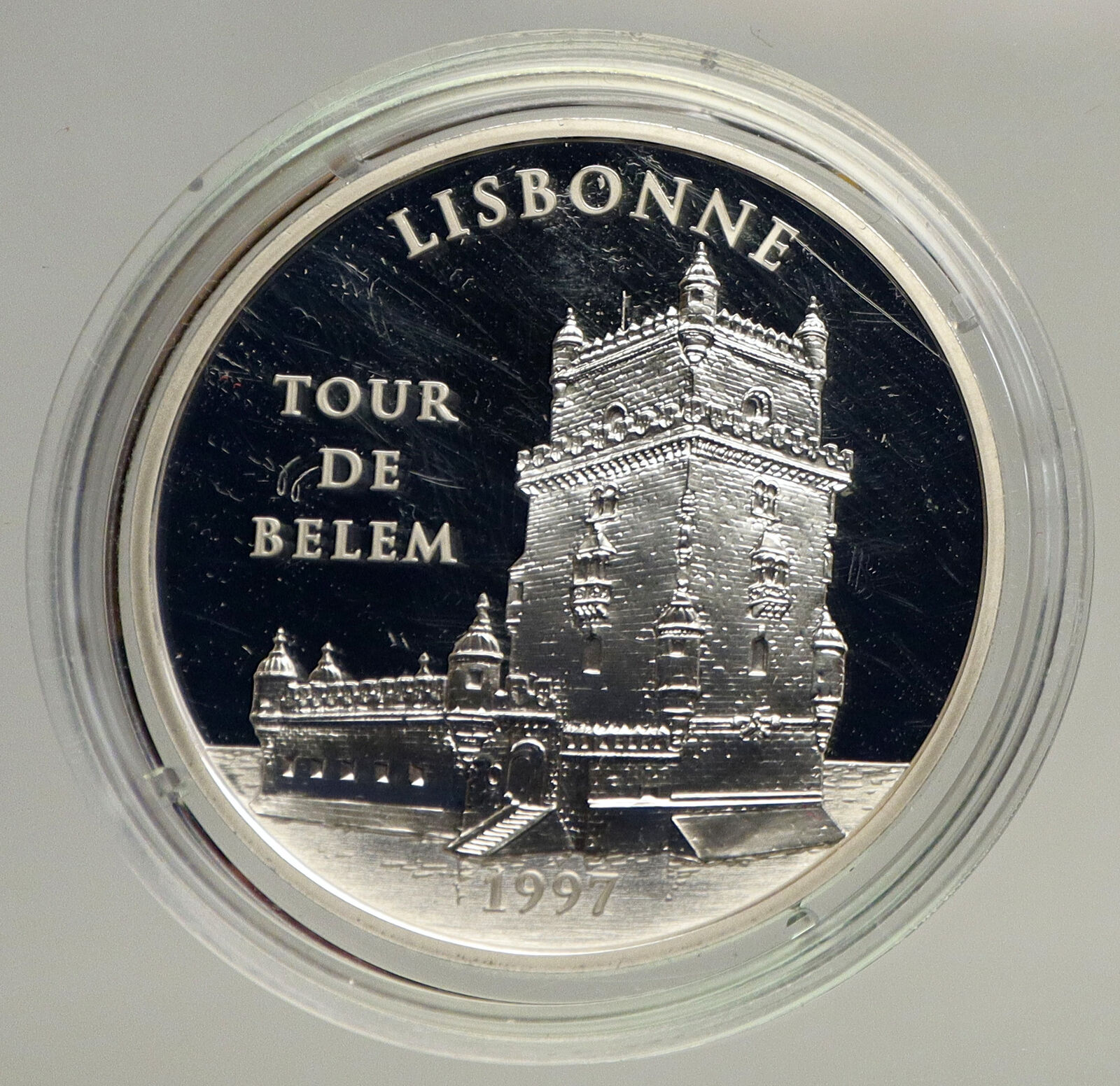 1997 FRANCE Lisbon TOWER OF BELEM Proof Silver 100 Franc 15 Ecu Coin i93459