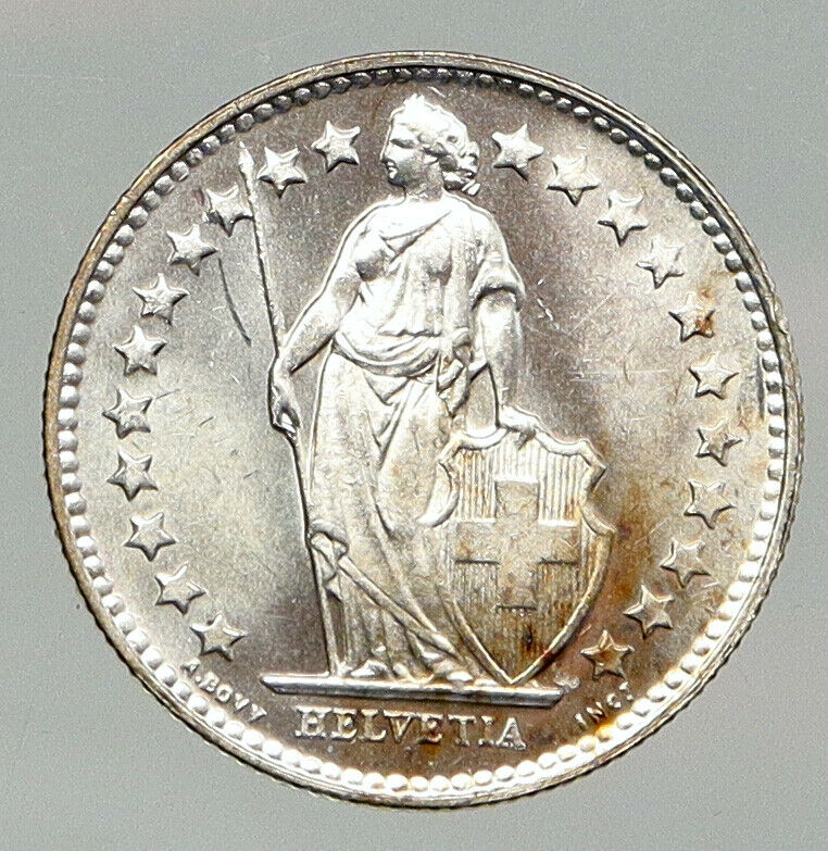 1956B SWITZERLAND HELVETIA Symbolizes SWISS Nation SILVER 1/2 Francs Coin i92898