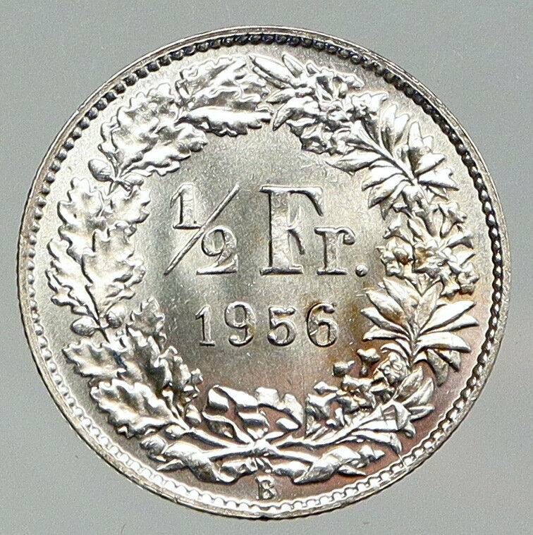 1956B SWITZERLAND HELVETIA Symbolizes SWISS Nation SILVER 1/2 Francs Coin i92898