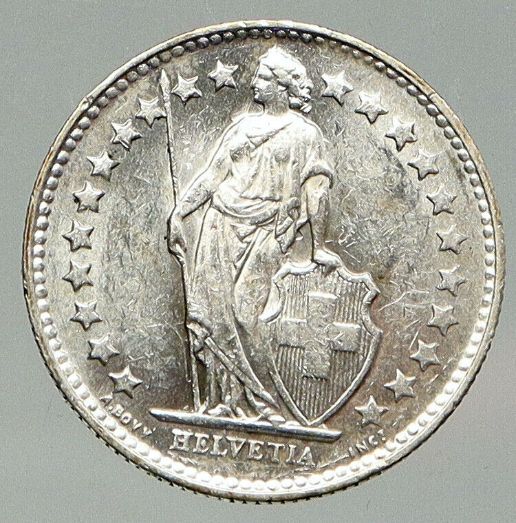 1953B SWITZERLAND HELVETIA Symbolizes SWISS Nation SILVER 1/2 Francs Coin i92899