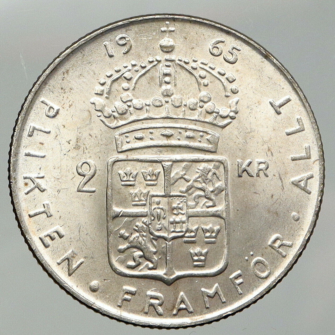 1965 SWEDEN King GUSTAV VI ADOLF 2 Kronor LARGE Silver SWEDISH Coin i92889