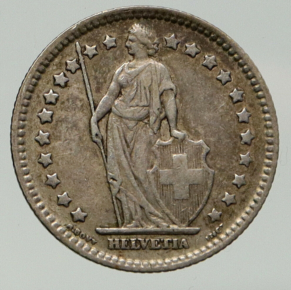 1914 SWITZERLAND - SILVER 1 Franc Coin - HELVETIA Symbolizes SWISS Nation i93135