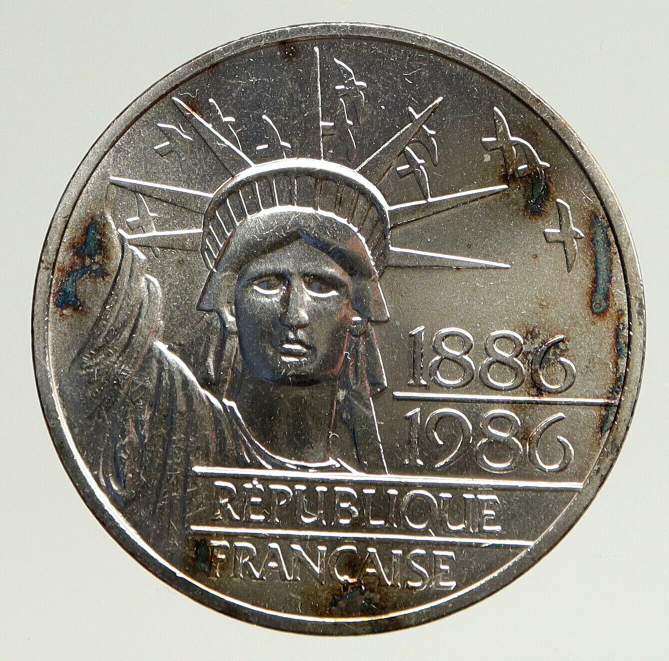 1986 FRANCE Gifts Statue of Liberty US Huge VINTAGE Silver 100 Franc Coin i93658