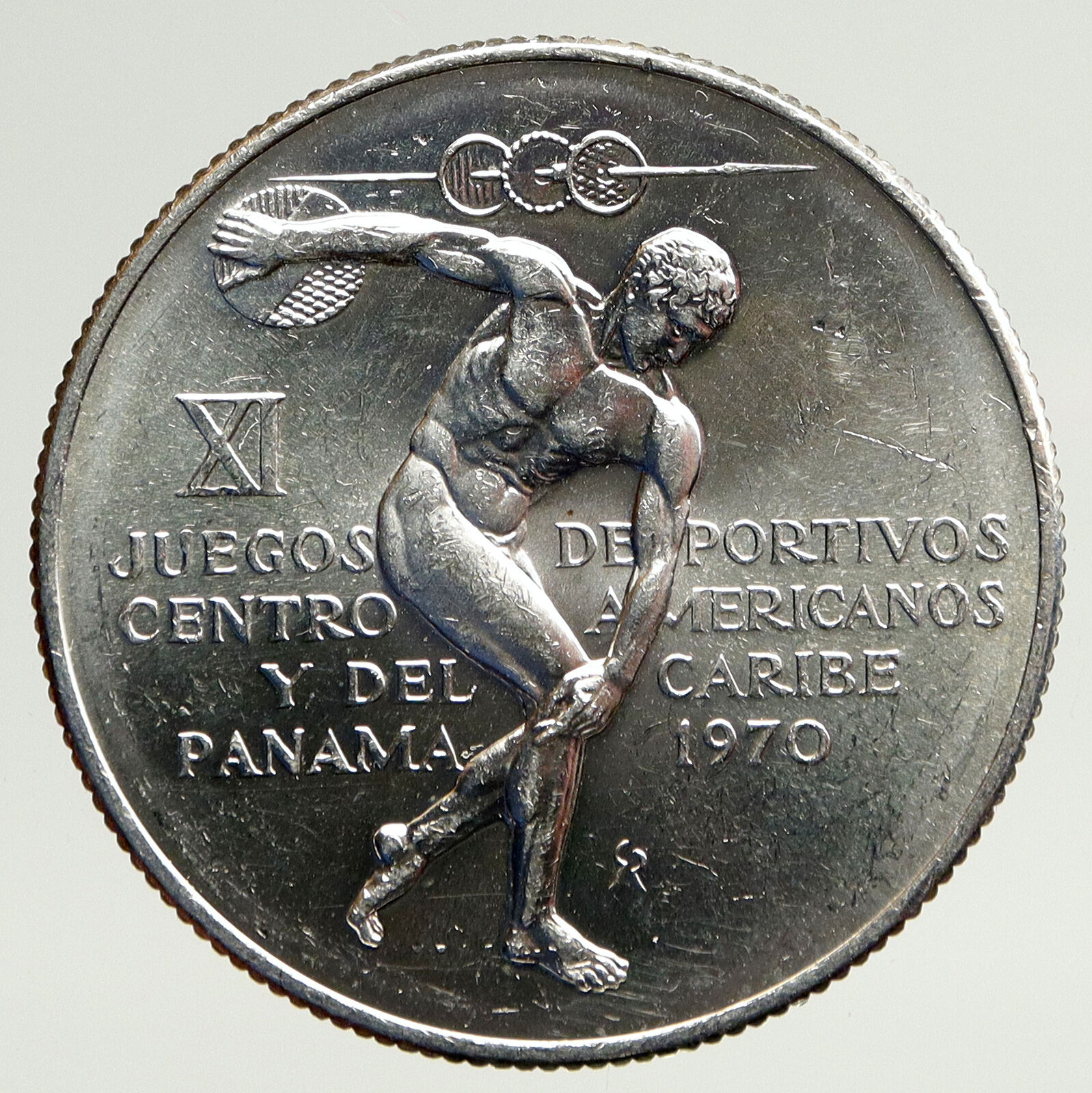 1970 PANAMA Olympic Style Games GREEK DISC THROWER ATHLETE Silver 5B Coin i93319