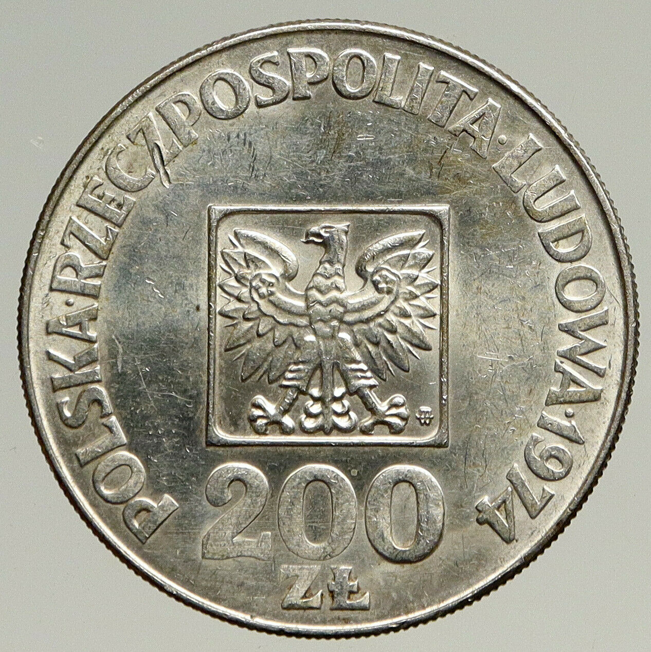 1974 Poland ANNIVERSARY Polish Peoples Republic Genuine Silver 200 Z Coin i93656