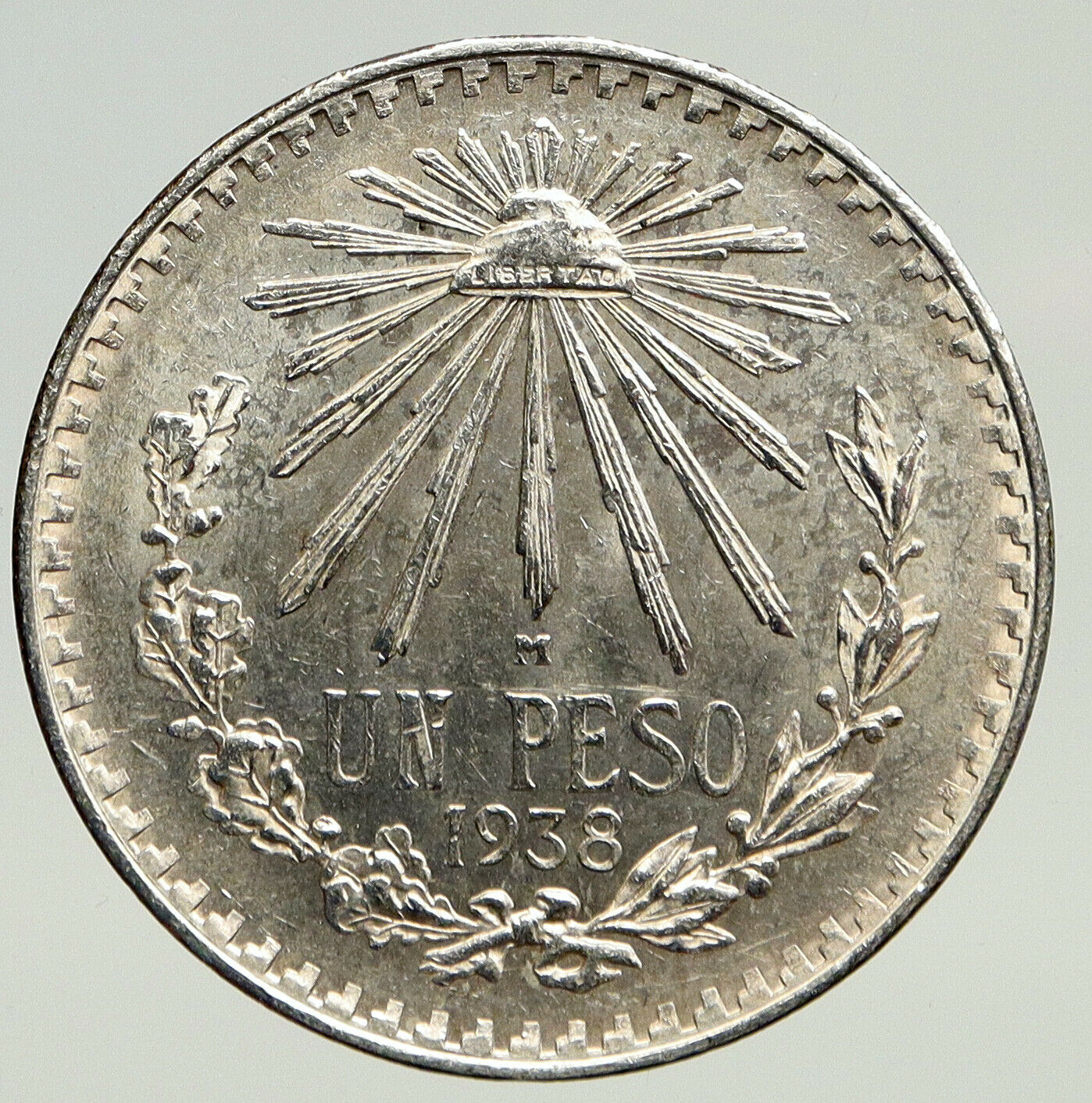 1938 Mo MEXICO Large Eagle Liberty Cap Mexican Antique Silver 1 Peso Coin i93309